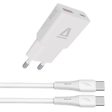 Hálózati töltő + USB-C - USB-C kábel, 1,5 m, AVAX "CH6413", fehér