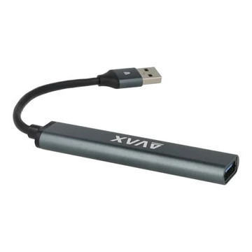 USB 3.0 elosztó-HUB, 4 port, USB 3.0, AVAX "HB600", fekete