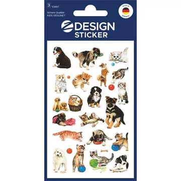 Matrica, papír, 3 ív, 76x120 mm, AVERY ZWECKFORM, "Z-Design No.53487", macska és kutya