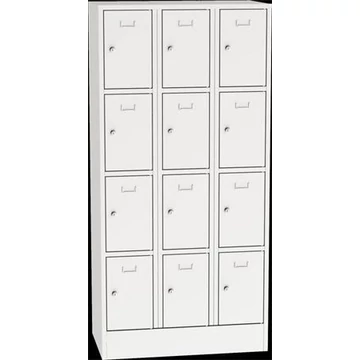 Tárolószekrény erősített acélból, zárható, 12 rekeszes Tárolószekrény erősített acélból, zárható, 12 rekeszes