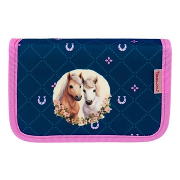 Tolltartó, klapnis, cipzáras, BELMIL "Meet your Horses", kék-rózsaszín, lovak