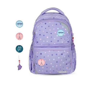 Iskolatáska, cipzáras, BELMIL "Maxi Pack Purple Dots", lila pöttyös