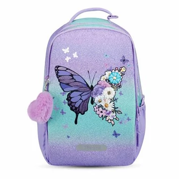 Iskolatáska, cipzáras, laptoptartóval, BELMIL "Companion Serenity", lila, pillangó