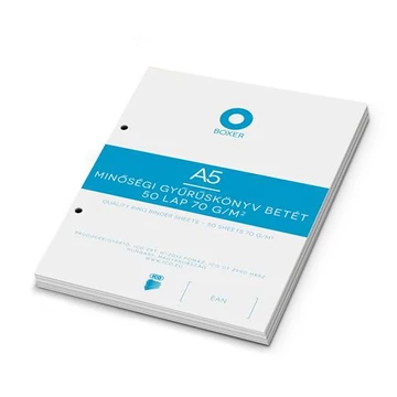 Gyűrűs könyv betét, A5, vonalas, 50 lap, BOXER, fehér Gyűrűs könyv betét, A5, vonalas, 50 lap, BOXER, fehér