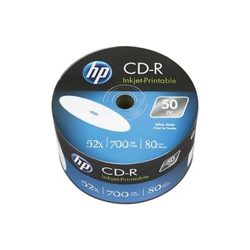 CD-R lemez, nyomtatható, 700MB, 52x, 50 db, zsugor csomagolás, HP CD-R lemez, nyomtatható, 700MB, 52x, 50 db, zsugor csomagolás, HP
