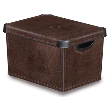 Tárolódoboz, tetővel, 22 l, bőrhatású, CURVER "Deco L"