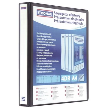Gyűrűs könyv, panorámás, 4 gyűrű, D alakú, 20 mm, A4, PP, DONAU, fekete Gyűrűs könyv, panorámás, 4 gyűrű, D alakú, 20 mm, A4, PP, DONAU, fekete