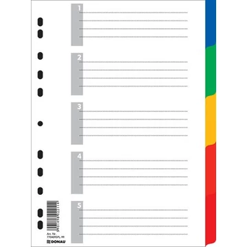Regiszter, műanyag, A4, 5 részes, DONAU, színes Regiszter, műanyag, A4, 5 részes, DONAU, színes