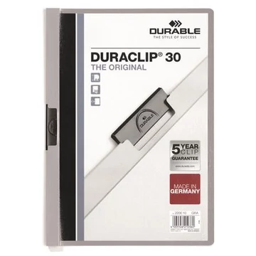 Gyorsfűző, klipes, A4, DURABLE "DURACLIP® 30", szürke