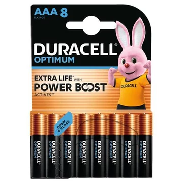 Elem, AAA mikro, 8 db, műanyagmentes, DURACELL "Optimum" Elem, AAA mikro, 8 db, műanyagmentes, DURACELL "Optimum"