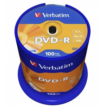 DVD-R lemez, AZO, 4,7GB, 16x, 100 db, hengeren, VERBATIM DVD-R lemez, AZO, 4,7GB, 16x, 100 db, hengeren, VERBATIM