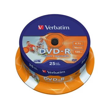 DVD-R lemez, nyomtatható, matt, ID, 4,7GB, 16x, 25 db, hengeren, VERBATIM DVD-R lemez, nyomtatható, matt, ID, 4,7GB, 16x, 25 db, hengeren, VERBATIM