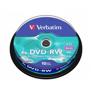 DVD-RW lemez, újraírható, 4,7GB, 4x, 10 db, hengeren, VERBATIM DVD-RW lemez, újraírható, 4,7GB, 4x, 10 db, hengeren, VERBATIM