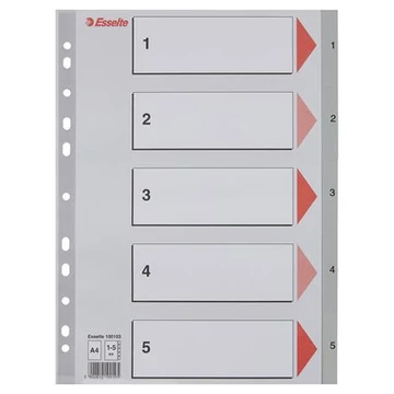 Regiszter, műanyag, A4, 1-5, ESSELTE, szürke