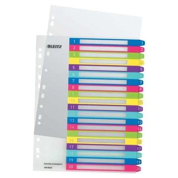 Regiszter, műanyag, A4 Maxi, 1-20, LEITZ "Wow"
