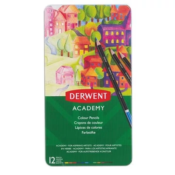 Színes ceruza készlet, fém doboz, DERWENT "Academy", 12 különböző szín Színes ceruza készlet, fém doboz, DERWENT "Academy", 12 különböző szín