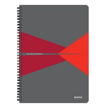 Spirálfüzet, A4, kockás, 90 lap, PP borító, LEITZ "Office", szürke-piros