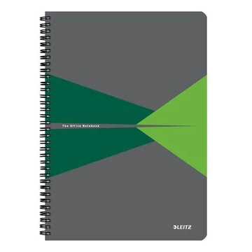Spirálfüzet, A4, kockás, 90 lap, PP borító, LEITZ "Office", szürke-zöld