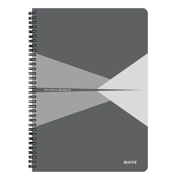 Spirálfüzet, A4, vonalas, 90 lap, PP borító, LEITZ "Office", szürke