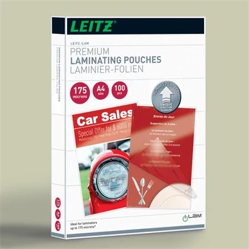 Meleglamináló fólia, 170 mikron, A4, fényes, UDT technológiával, LEITZ "iLam"