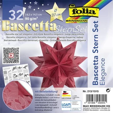 Bascetta csillag készlet, 14,5x14,5 cm, 90 g, 32 lap, FOLIA, piros-dzsungel