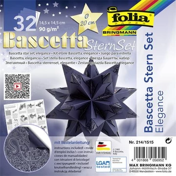 Bascetta csillag készlet, 14,5x14,5 cm, 90 g, 32 lap, FOLIA, kék-indiai álom