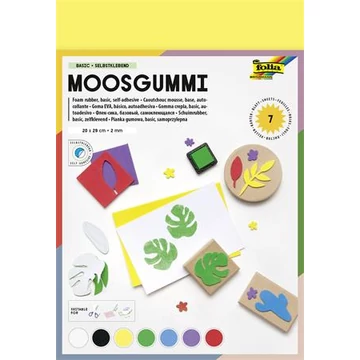 Moosgumi, öntapadó, 20x29 cm, 7 lap, FOLIA "Basic", 7 különböző szín