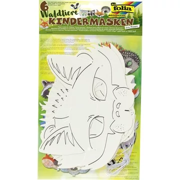 Kreatív maszk, 6 db, fehér, FOLIA, erdei állatok