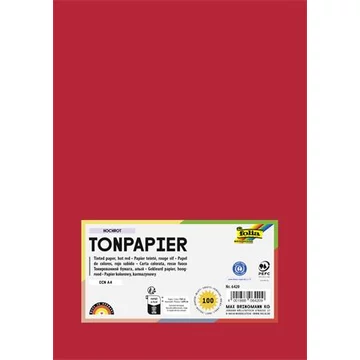 Színes papír, A4, 130 g, 100 lap, FOLIA, élénkvörös