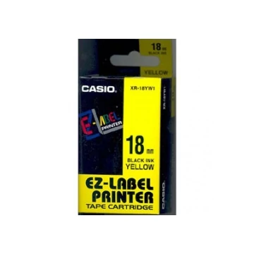 Feliratozógép szalag, 18 mm x 8 m, CASIO, sárga-fekete