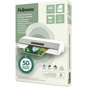 Meleglamináló fólia, 80 mikron, A4, matt, 100 db, FELLOWES "Light"