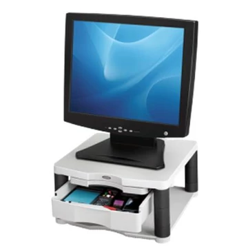 Monitorállvány, fiókkal, FELLOWES "Premium Plus", platinaszürke