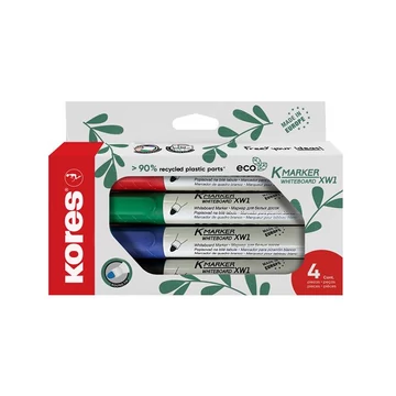 Tábla- és flipchart marker készlet, 3 mm, kúpos, KORES "ECO K-Marker XW1", 4 különböző szín Tábla- és flipchart marker készlet, 3 mm, kúpos, KORES "ECO K-Marker XW1", 4 különböző szín