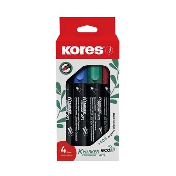 Alkoholos marker készlet, 3 mm, kúpos, KORES "ECO K-Marker XP1", 4 különböző szín Alkoholos marker készlet, 3 mm, kúpos, KORES "ECO K-Marker XP1", 4 különböző szín