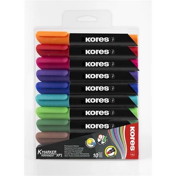 Alkoholos marker, 3 mm, kúpos, KORES "K-Marker XP1", 10 különböző szín