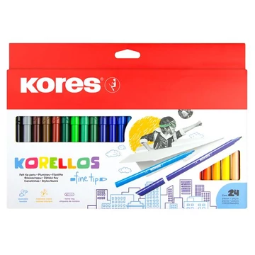 Filctoll készlet, kimosható, KORES "Korellos", 24 különböző szín