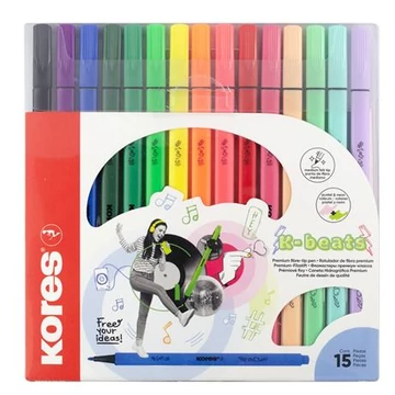 Filctoll készlet, kimosható, KORES "K-beats", 15 különböző szín Filctoll készlet, kimosható, KORES "K-beats", 15 különböző szín