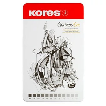 Grafitceruza készlet, fém doboz, háromszögletű, KORES "GRAFITOS", 12 különböző keménység Grafitceruza készlet, fém doboz, háromszögletű, KORES "GRAFITOS", 12 különböző keménység