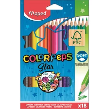 Színes ceruza készlet, háromszögletű, MAPED "Color`Peps Star", 18 különböző szín Színes ceruza készlet, háromszögletű, MAPED "Color`Peps Star", 18 különböző szín