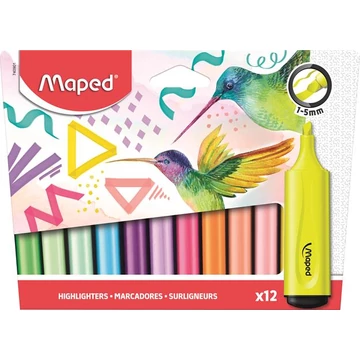 Szövegkiemelő készlet, 1-5 mm, MAPED "Fluo Peps Assorted", 12 különböző szín Szövegkiemelő készlet, 1-5 mm, MAPED "Fluo Peps Assorted", 12 különböző szín