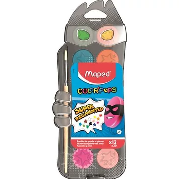 Vízfesték, 12 szín, 30 mm átm/szín + ajándék ecset, MAPED Vízfesték, 12 szín, 30 mm átm/szín + ajándék ecset, MAPED