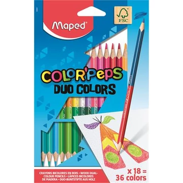 Színes ceruza készlet, háromszögletű, kétvégű, MAPED "Color`Peps Duo", 36 különböző szín