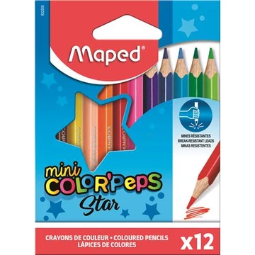 Színes ceruza készlet, háromszögletű, MAPED "Color`Peps Star Mini", 12 különböző szín Színes ceruza készlet, háromszögletű, MAPED "Color`Peps Star Mini", 12 különböző szín