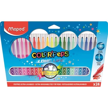Filctoll készlet, mosható, MAPED "Color`Peps Long Life", 24 különböző szín Filctoll készlet, mosható, MAPED "Color`Peps Long Life", 24 különböző szín