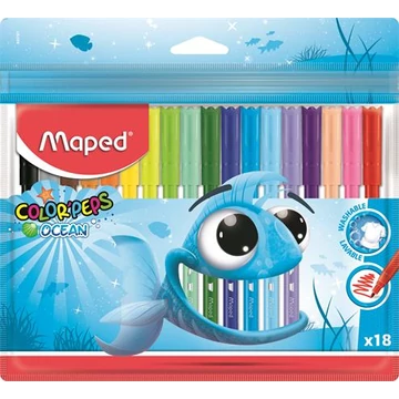 Filctoll készlet, 2 mm, kimosható, MAPED "Color`Peps Ocean", 18 különböző szín Filctoll készlet, 2 mm, kimosható, MAPED "Color`Peps Ocean", 18 különböző szín