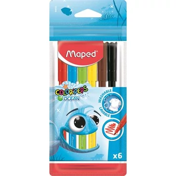 Filctoll készlet, 2 mm, kimosható, MAPED "Color`Peps Ocean", 6 különböző szín Filctoll készlet, 2 mm, kimosható, MAPED "Color`Peps Ocean", 6 különböző szín