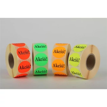 Etikett, 38 mm kör, "AKCIÓ" felirattal, 1000 etikett/tekercs, zöld Etikett, 38 mm kör, "AKCIÓ" felirattal, 1000 etikett/tekercs, zöld