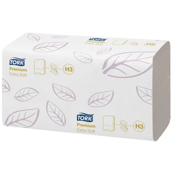 Kéztörlő, Z hajtás, 2 rétegű, 200 lap, H3 rendszer, Premium, TORK "Extra Soft Singlefold", fehér