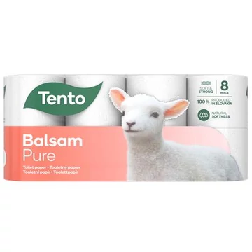 Toalettpapír, 3 rétegű, kistekercses, 8 tekercs, TENTO "Balsam Pure", fehér Toalettpapír, 3 rétegű, kistekercses, 8 tekercs, TENTO "Balsam Pure", fehér