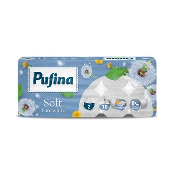 Toalettpapír, 2 rétegű, kistekercses, 10 tekercs, PUFINA "Soft White", illatmentes Toalettpapír, 2 rétegű, kistekercses, 10 tekercs, PUFINA "Soft White", illatmentes